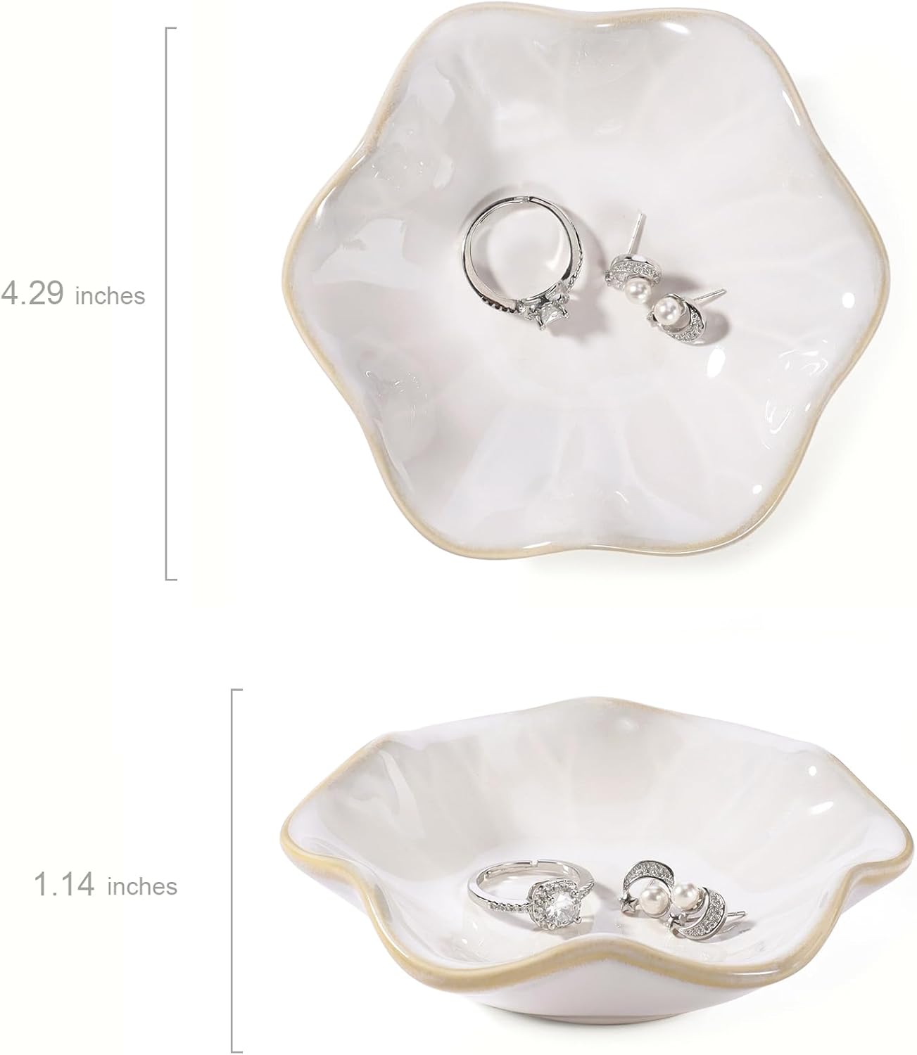 Pink Flower Ring Dish Holder,Jewelry Dish Tray,Small Trinket Tray,Jewelry Plate Bowl,Key Bowl,Decorative Plate,Mothers Day Birthday Gifts for Women Friends,Ceramic Kiln effect White