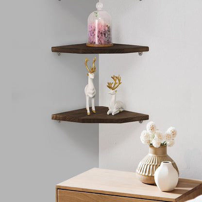 Joiishom Wood Corner Wall Shelves Set of 2, Solid Wood Corner Floating Shelves for Wall, Round End Wall Mounted Floating Corner Shelf for Bedroom, Living Room and Kitchen. (Brown-10 inch)