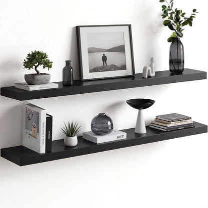 Homeforia 24 inch Natural Floating Shelf, High End Solid Real Wood 24inch Small Floating Shelves for Wall Mounted, Natural Wooden Floating Shelves, Heavy Duty Bracket, 24 X 6.5 X 1.75 in, Set of 2