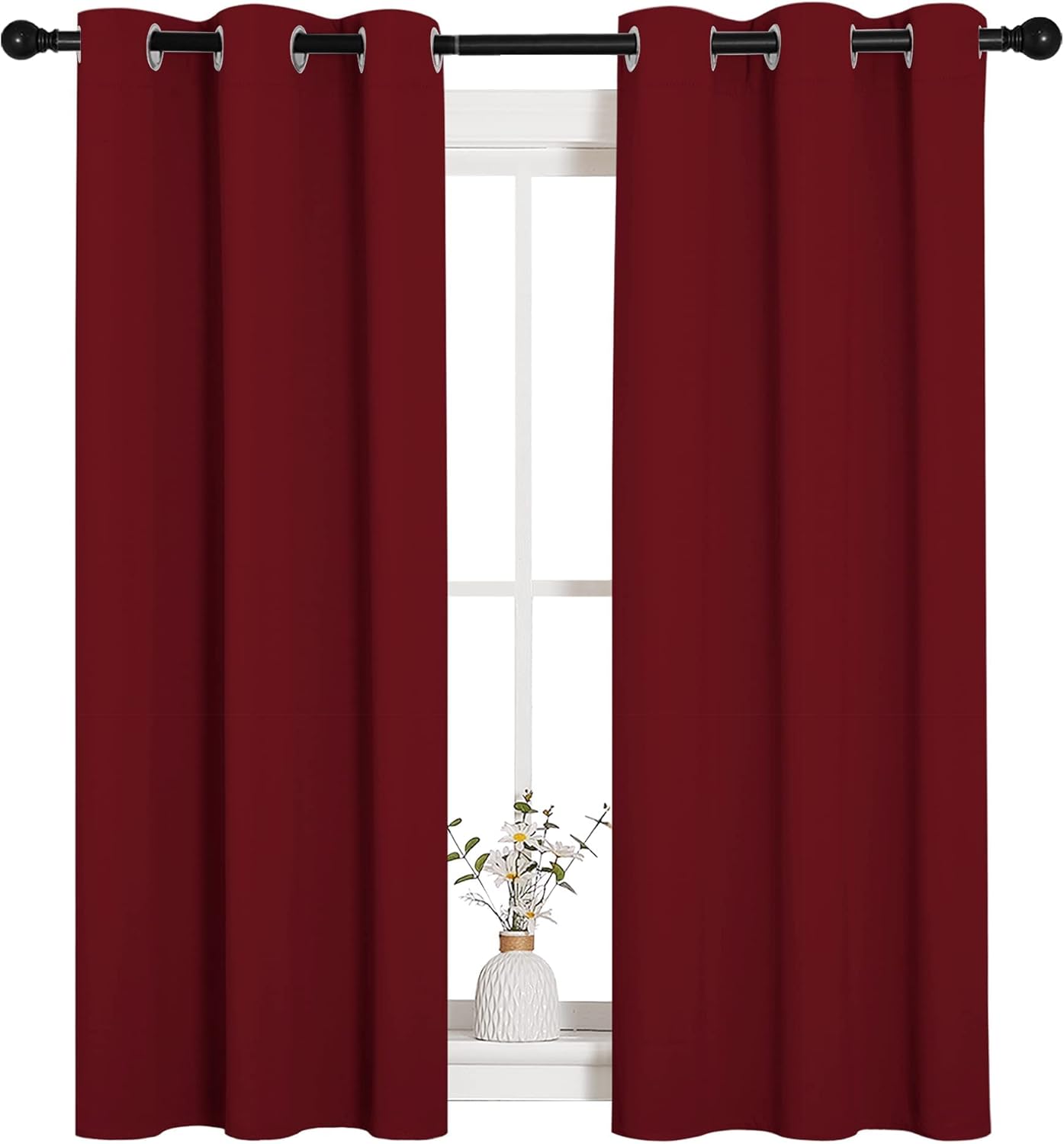 NICETOWN Halloween Pitch Black Solid Thermal Insulated Grommet Blackout Curtains/Drapes for Bedroom Window (2 Panels, 42 inches Wide by 63 inches Long, Black) - Colors A