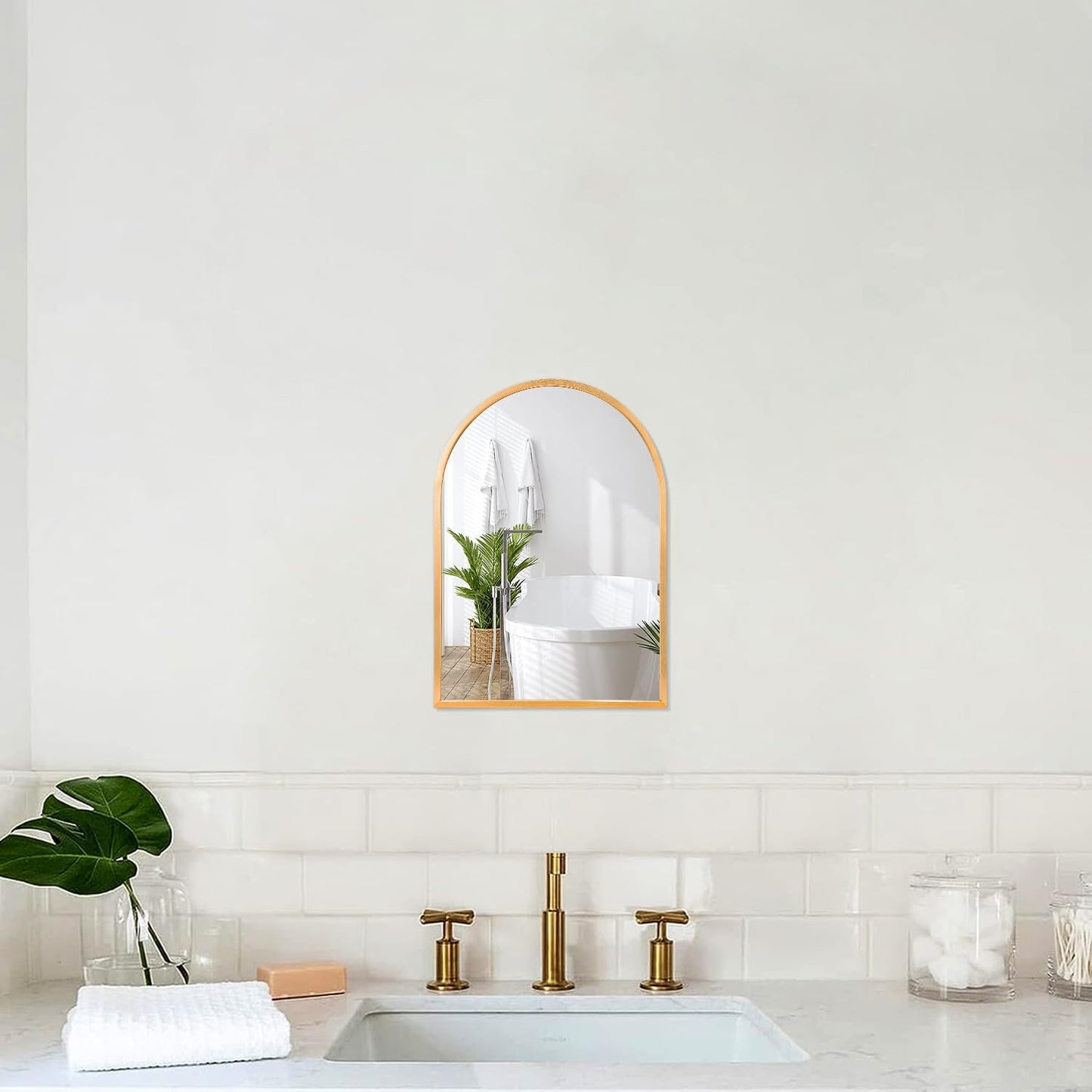 Black Arched Wall Mirror Aluminum Alloy Frame Bathroom Mirror Brushed Metal Vanity Wall Mounted Mirror for LivingRoom Bedroom Entryway Room Home Decor 16"x12"