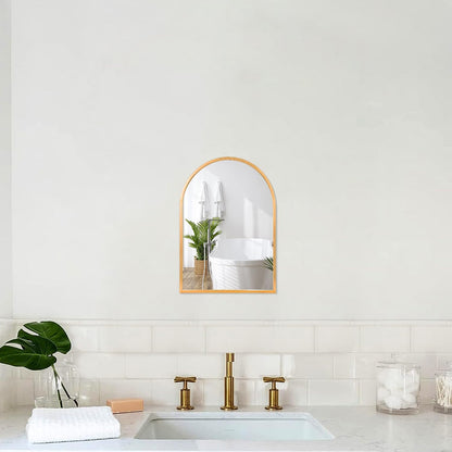 Black Arched Wall Mirror Aluminum Alloy Frame Bathroom Mirror Brushed Metal Vanity Wall Mounted Mirror for LivingRoom Bedroom Entryway Room Home Decor 16"x12"