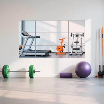 Ruomeng Home Gym Mirrors 12 Inch x 12Pcs Wall Mounted Mirror Glass Frameless Full Length Mirror Tiles for Home Gym, Bedroom, Door & Bathroom