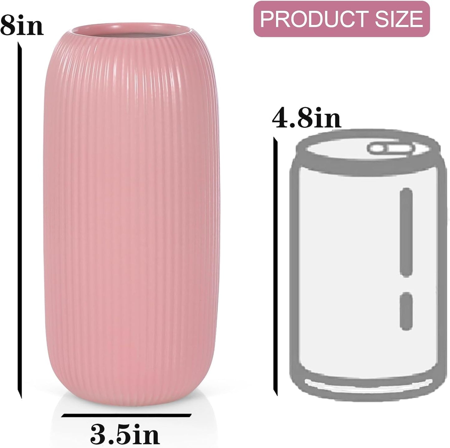 Ceramic Vase for Flowers – Modern Small Ribbed Textured Flower Vase for Home Decor, Pampas Grass, Decorative, Farmhouse, Coffee Table, Kitchen Centerpieces, Bookshelf and Home Living (White)