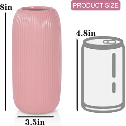 Ceramic Vase for Flowers – Modern Small Ribbed Textured Flower Vase for Home Decor, Pampas Grass, Decorative, Farmhouse, Coffee Table, Kitchen Centerpieces, Bookshelf and Home Living (White)