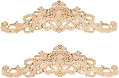 MUXSAM Long Wood Carved Appliques Onlays, 1-Pack Unpainted Decorative Corner Carving Decals Set for Wall Door Cabinet Mirror Closet Wardrobe Dresser Mantel Staircase DIY Project, 30x8cm/11.81"x3.15"