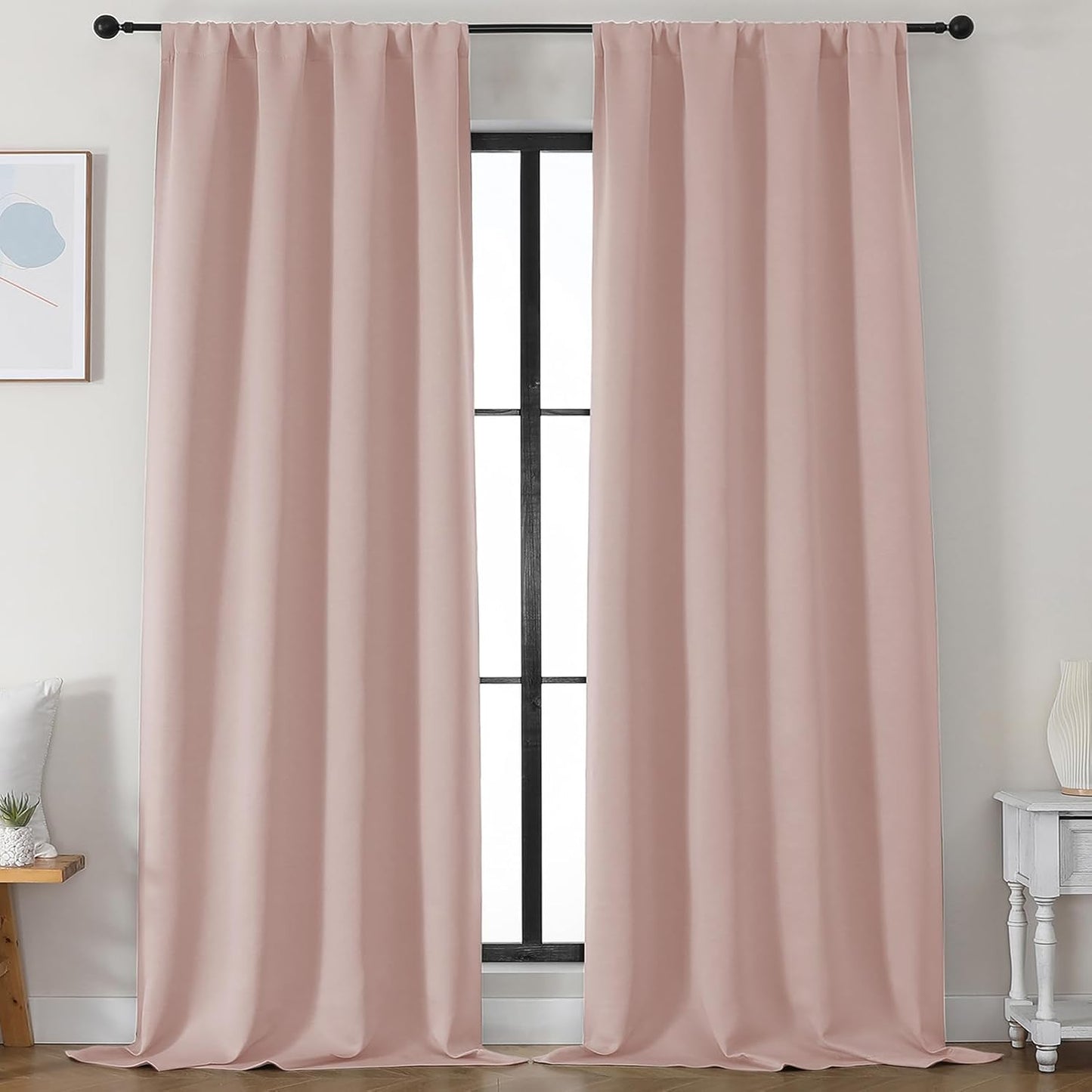 Simplebrand Ava Sage Green Blackout Curtains for Bedroom 63 Inch Length 2 Panels Set, Solid Thermal Insulated Energy Saving Rod Pocket Window Treatment Curtains Blackout Drapes, W40 x L63 Inch, Sage - Colors A