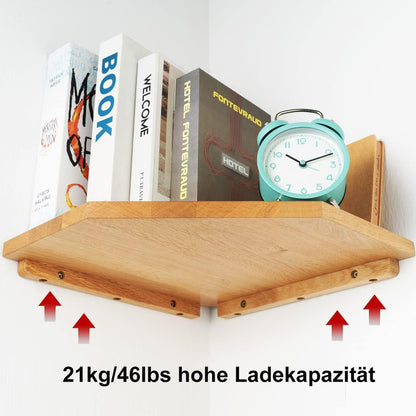Corner Wall Shelves, Corner Floating Shelves Set of 2 Solid Oak Wood Display Shelf with Wire Hole Small Plant for Kitchen Living Room Natural
