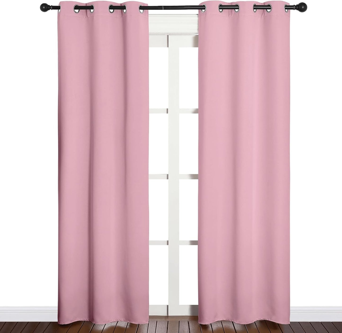 NICETOWN Halloween Pitch Black Solid Thermal Insulated Grommet Blackout Curtains/Drapes for Bedroom Window (2 Panels, 42 inches Wide by 63 inches Long, Black) - Colors A