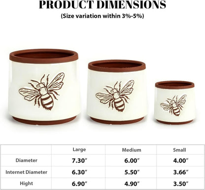 YBX 8 Inch + 6 Inch Ceramic Plant Pots, Succulent Flower Pots with Drainage Holes, Terracotta Planters for Indoor Plants, White&Terracotta (Garden)