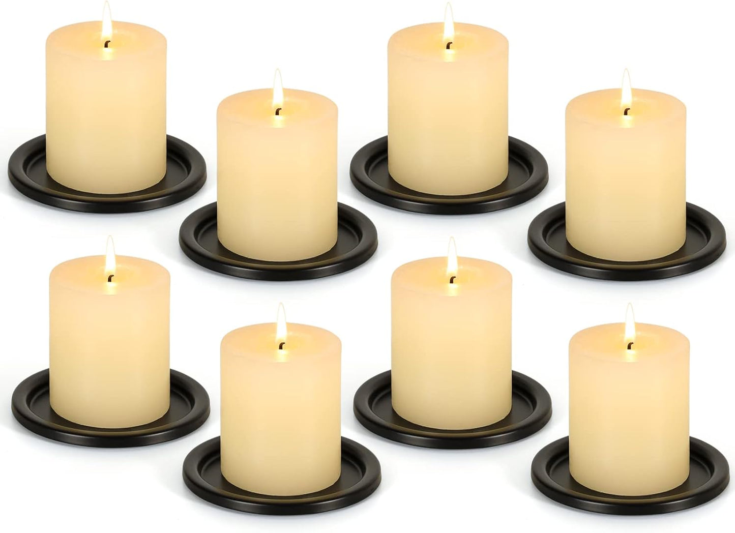 Black Iron Plate Candle Holder- Set of 4 |3.8" D x 0.2" H| Decorative Iron Pillar Candle Plate, Elegant Candle Stand for LED & Wax Candles, Incense Cones, Spa, Weddings (4 pcs)