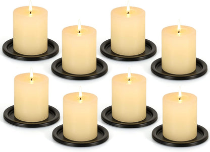 Black Iron Plate Candle Holder- Set of 4 |3.8" D x 0.2" H| Decorative Iron Pillar Candle Plate, Elegant Candle Stand for LED & Wax Candles, Incense Cones, Spa, Weddings (4 pcs)