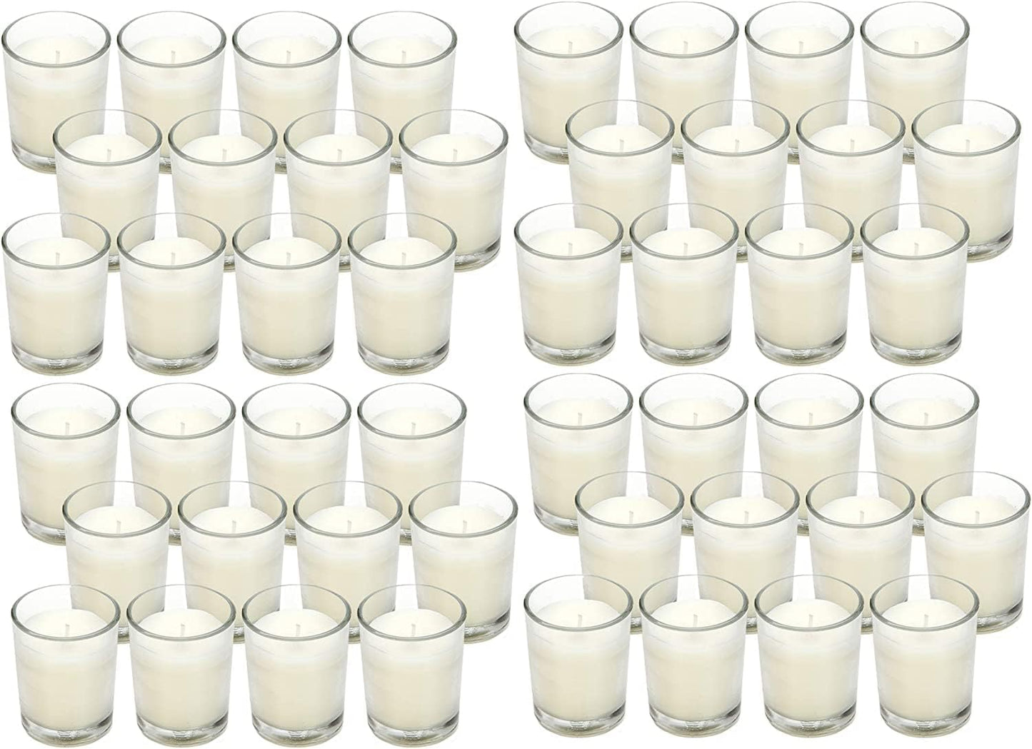 48-Pack Clear Glass Votive Candles – 10–12 Hour Long Burn, Unscented, Ivory, Bulk Set for Weddings, Events & Table Centerpieces – Hosley