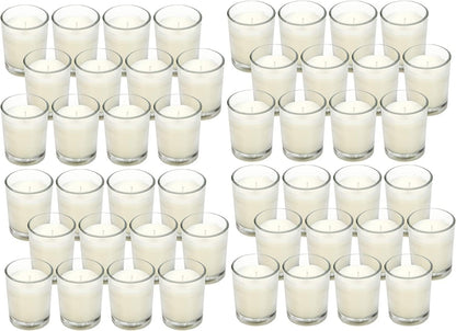 48-Pack Clear Glass Votive Candles – 10–12 Hour Long Burn, Unscented, Ivory, Bulk Set for Weddings, Events & Table Centerpieces – Hosley