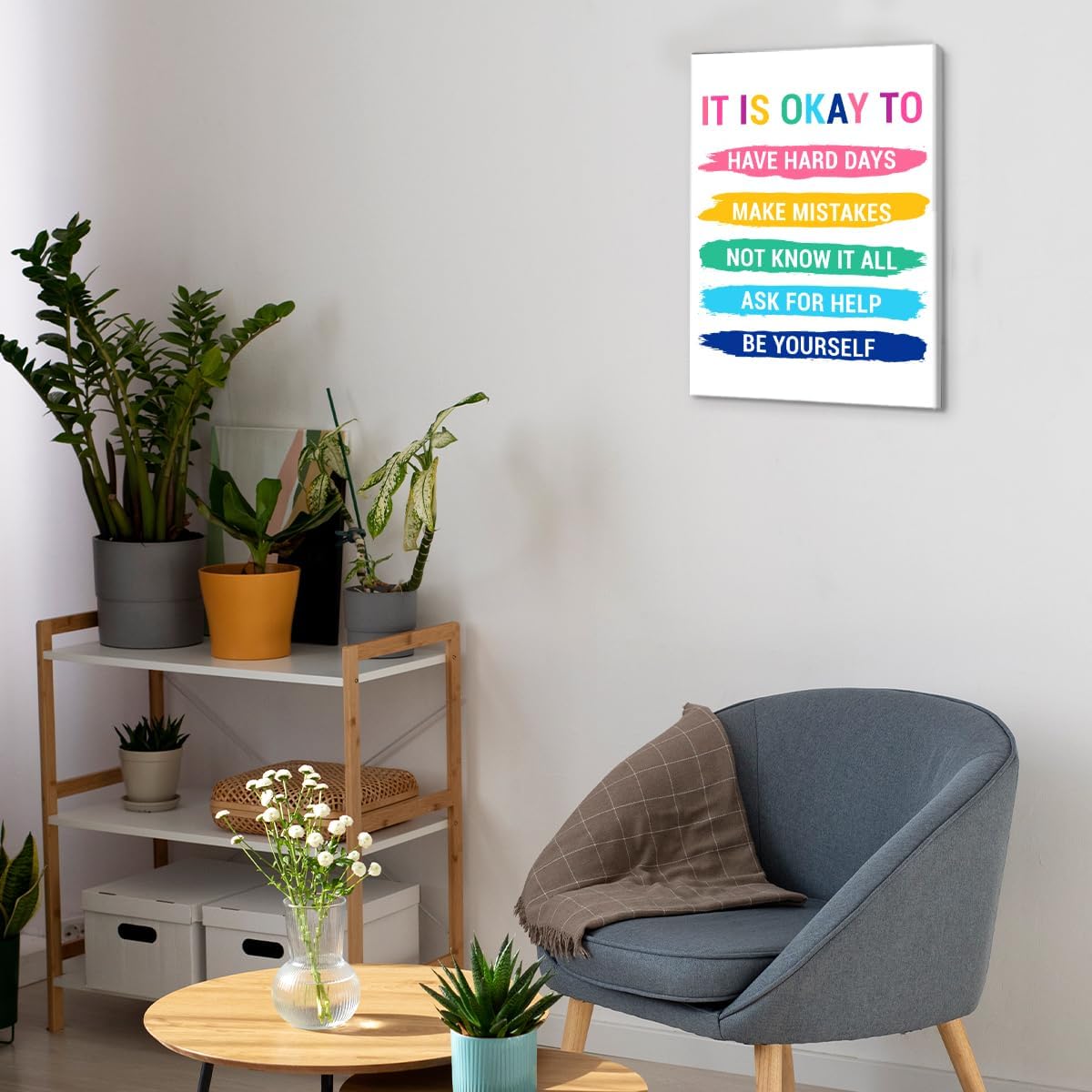 Inspirational Farmhouse Canvas Print Wall Art Decor One Small Positive Thought in the Morning Can Change Your Whole Day Sign Painting Plaque Rustic Home Decoration (8 X 8 Inches, Framed)