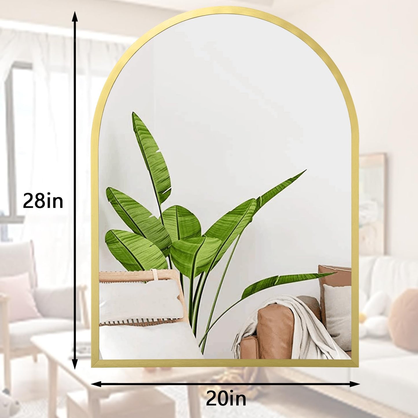Black Arched Wall Mirror Aluminum Alloy Frame Bathroom Mirror Brushed Metal Vanity Wall Mounted Mirror for LivingRoom Bedroom Entryway Room Home Decor 16"x12"