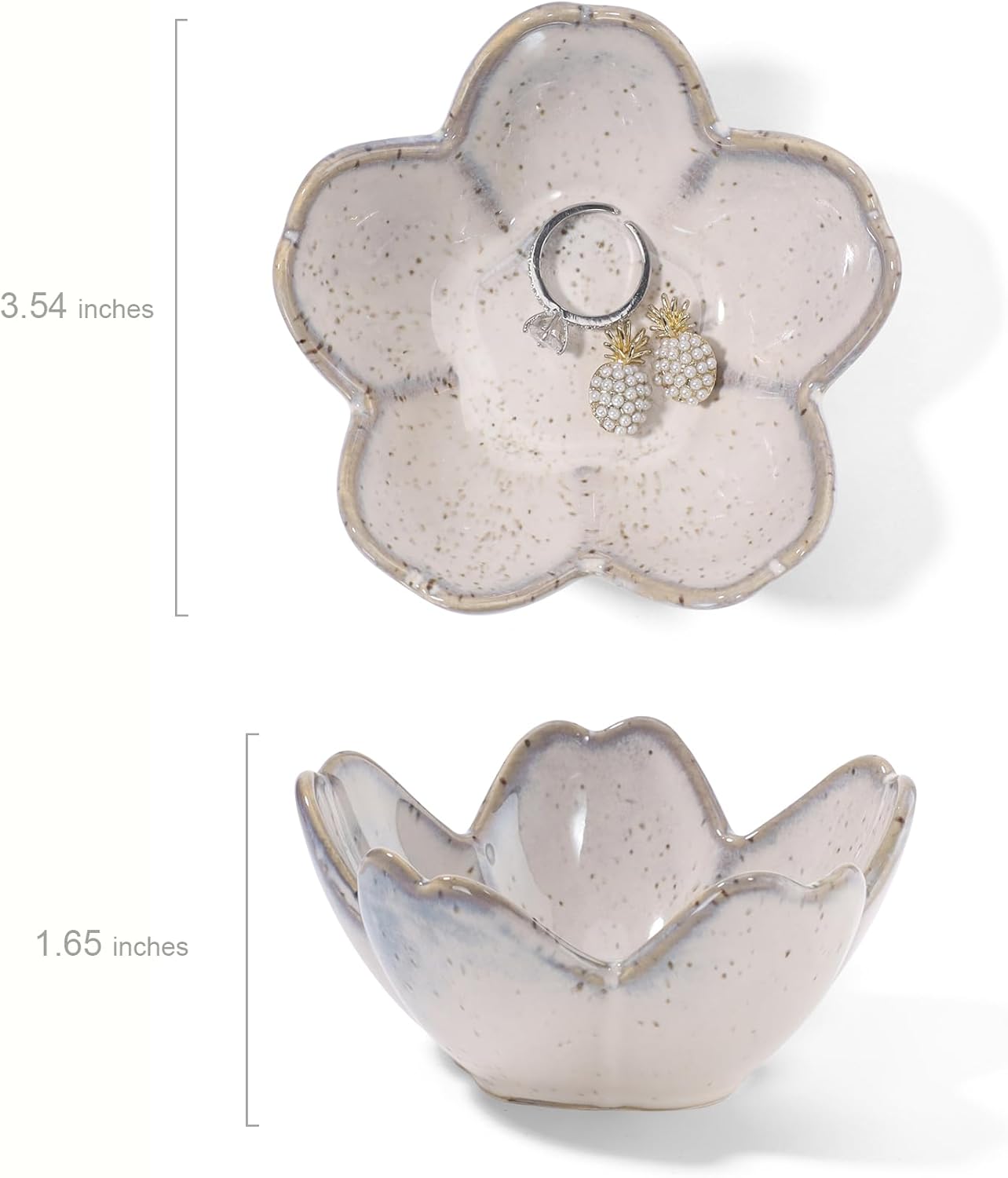 Pink Flower Ring Dish Holder,Jewelry Dish Tray,Small Trinket Tray,Jewelry Plate Bowl,Key Bowl,Decorative Plate,Mothers Day Birthday Gifts for Women Friends,Ceramic Kiln effect White