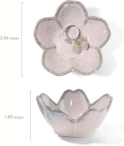 Pink Flower Ring Dish Holder,Jewelry Dish Tray,Small Trinket Tray,Jewelry Plate Bowl,Key Bowl,Decorative Plate,Mothers Day Birthday Gifts for Women Friends,Ceramic Kiln effect White