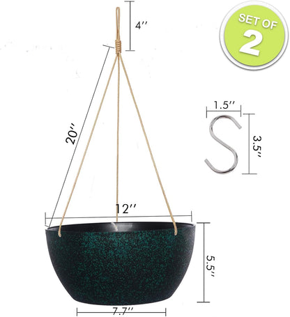 SwinDuck 13 Inch 2 Pack Large Hanging Planters for Indoor Outdoor Plants, Plastic Hanging Basket Pots for House Plants Flowers, White