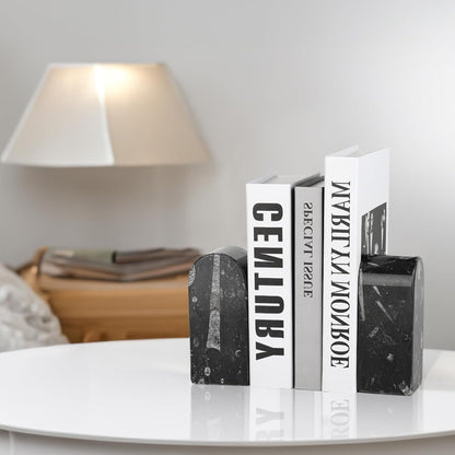 Koville African Natural Marble Bookends for Shelves, Non-Slip Book Ends, 13LBS Ultra Heavy Duty Marble Book Holder Organizer, Apartment Decor for Movies/CD/Video Games(Namib Fantasy)