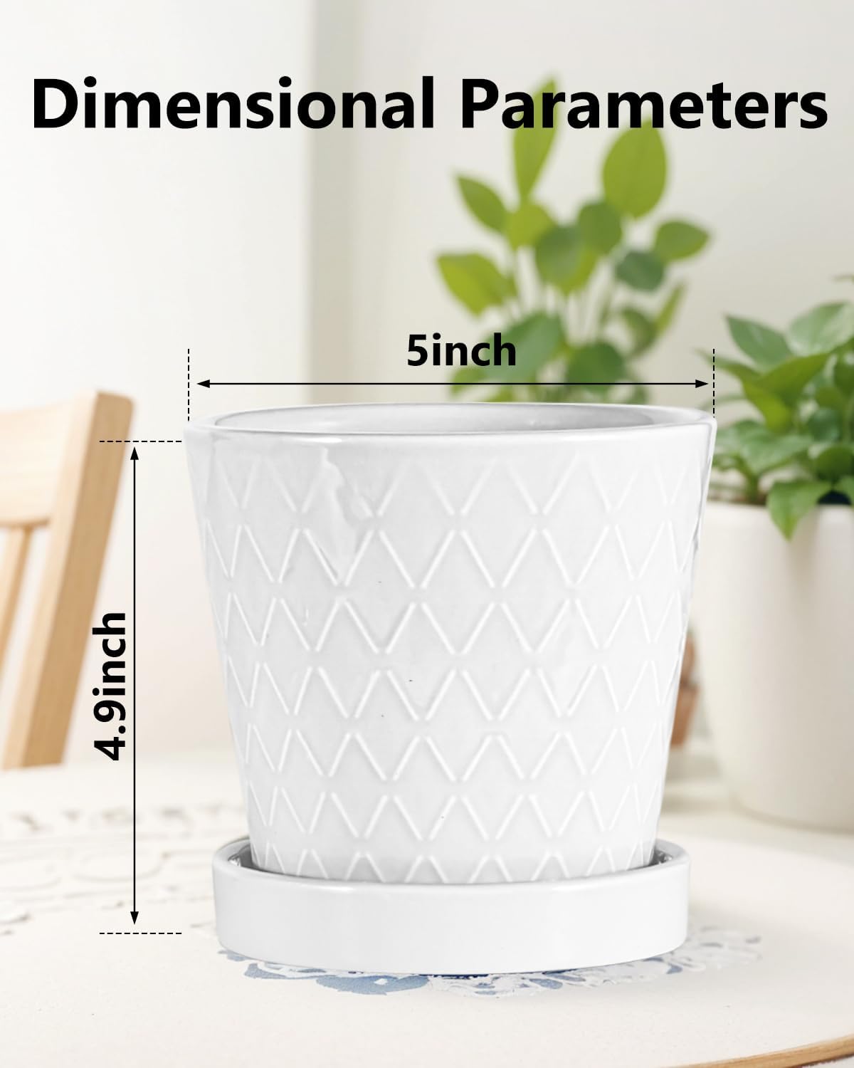 EFISPSS Flower Planter –5 inch Ceramic Plant Pots with Drainage Hole and Ceramic Tray - Gardening Home Desktop Office Windowsill Decoration Gift Set of 4 - Plants NOT Included