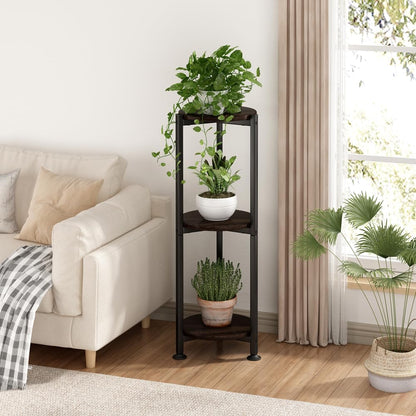 Plant Stand Indoor Corner Tall 2 Tier Metal Modern Flower Storage Plant Shelf Holder for Living Room Balcony Garden,Black (2 Tier-Black Round)