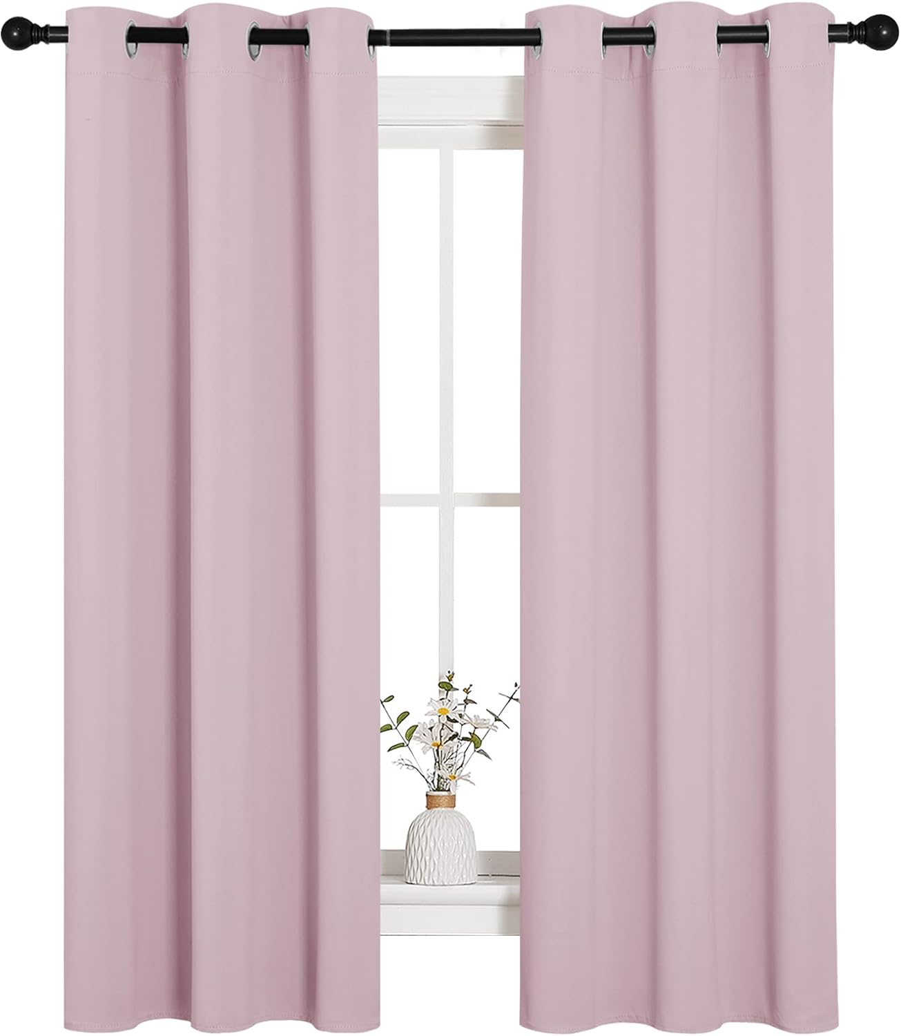NICETOWN Halloween Pitch Black Solid Thermal Insulated Grommet Blackout Curtains/Drapes for Bedroom Window (2 Panels, 42 inches Wide by 63 inches Long, Black) - Colors B