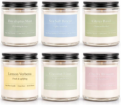6 Pack Scented Candles Gift Set, Long Lasting Aromatherapy Candles for Home, 37.8 oz 300 Hour Burn, Lavender Jasmine Vanilla Sage Sandalwood Rose Eucalyptus Mint, Gifts for Women