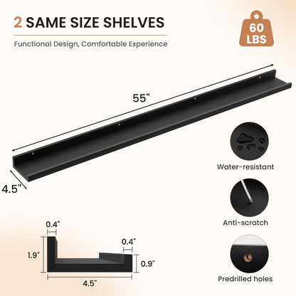 Dreamland Picture Ledge Shelf for Wall, Floating Shelves Set of 2, 48 Inch Long Floating Shelves with Lip for Living Room, Bedroom, Bathroom, Kitchen, White