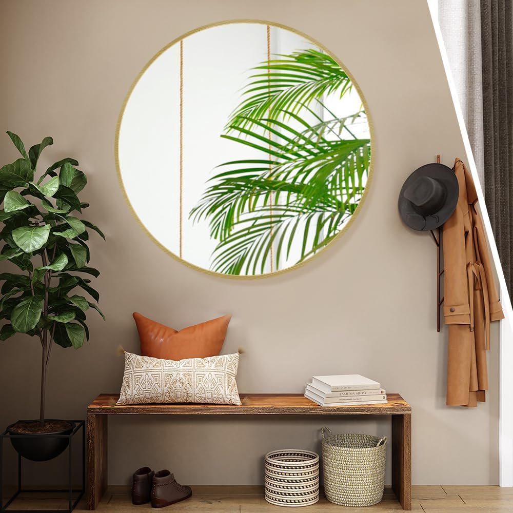 Itrue 12 Inch Small Round Decorative Wall Mirror, HD Silver-Coated Glass with Brushed Black Metal Frame, Minimalist Modern Accent Mirror for Vanity, Narrow Walls, Bathroom, Bedroom & Entryway
