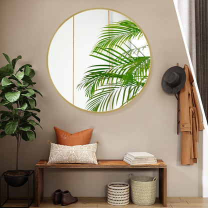 Itrue 12 Inch Small Round Decorative Wall Mirror, HD Silver-Coated Glass with Brushed Black Metal Frame, Minimalist Modern Accent Mirror for Vanity, Narrow Walls, Bathroom, Bedroom & Entryway