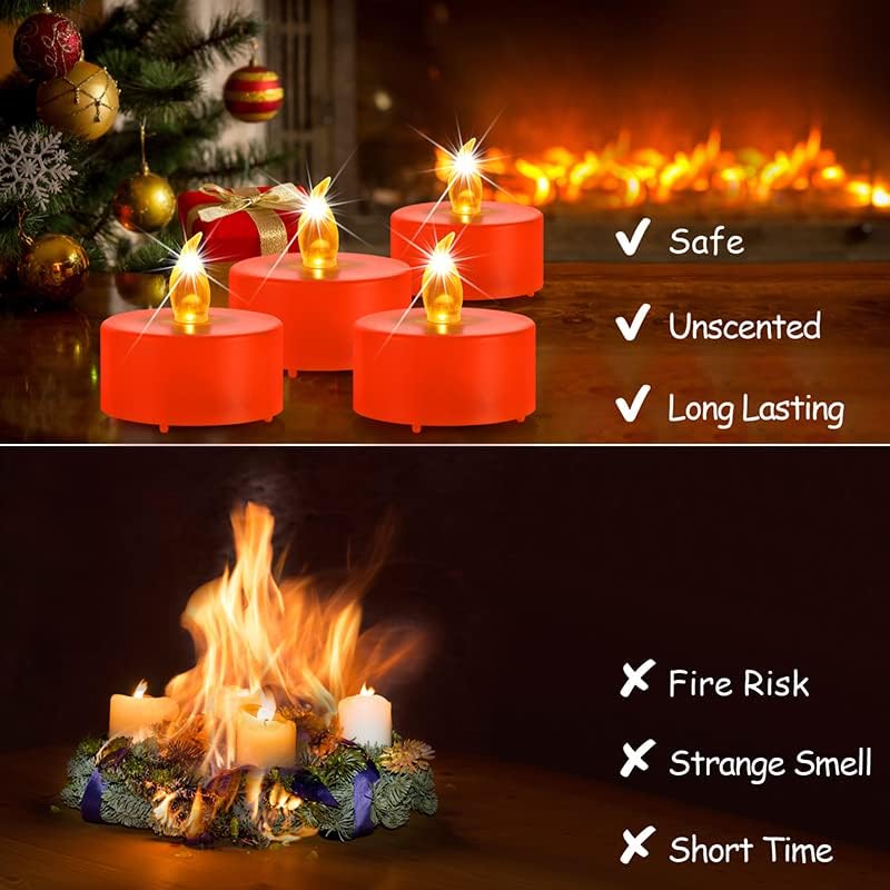 Battery Operated LED Tea Lights: 24PACK Flameless Votive Candles Lamp Realistic and Bright Flickering Holiday Gift Long Lasting 200Hours for Seasonal & Festival Celebration Warm White