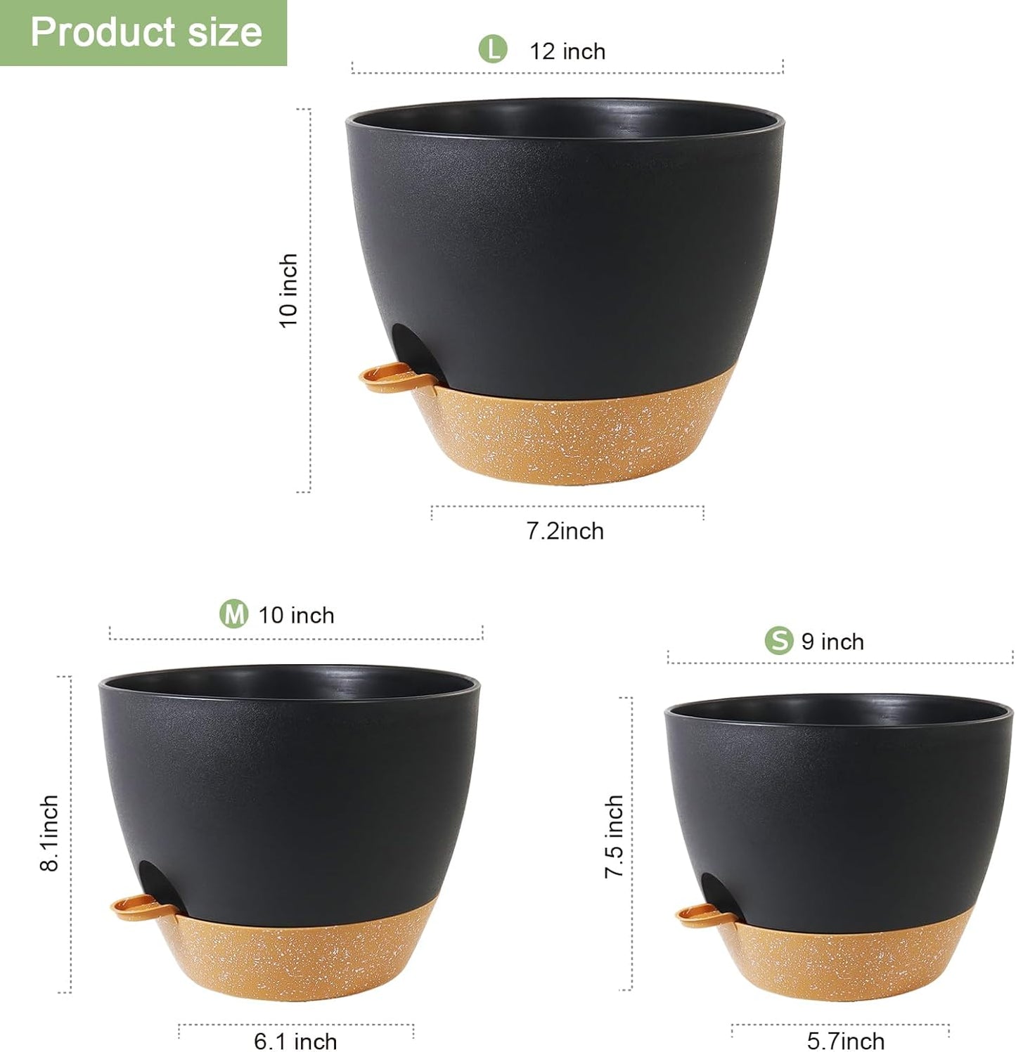 WSMKSZ 10/9/8 inch Self Watering Pots, Planter, Plant Pots with Mesh Drainage Holes for Indoor Outdoor Garden Plants, Plastic Flower Pots with Deep Reservoir for House Plants, Green with Brown