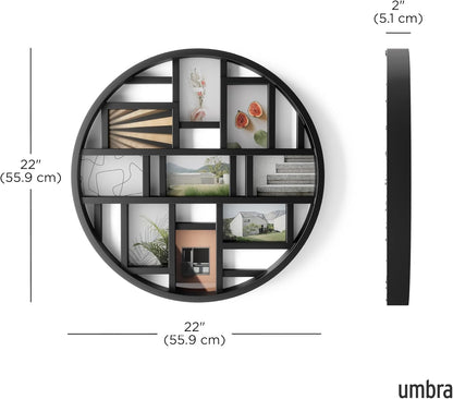 Umbra Luna Collage Picture Frame Holds Nine 4x6" Photos, Large 22-Inch Diameter, Black