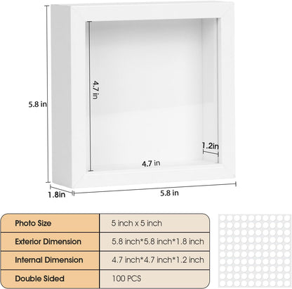 6 Pcs Shadow Box Frame - 5x5 Square Frame Display Case for Sports Memorabilia & Wedding Keepsakes - Wall Mountable Display Box for Medals, Photos, Dried Flowers (Black)