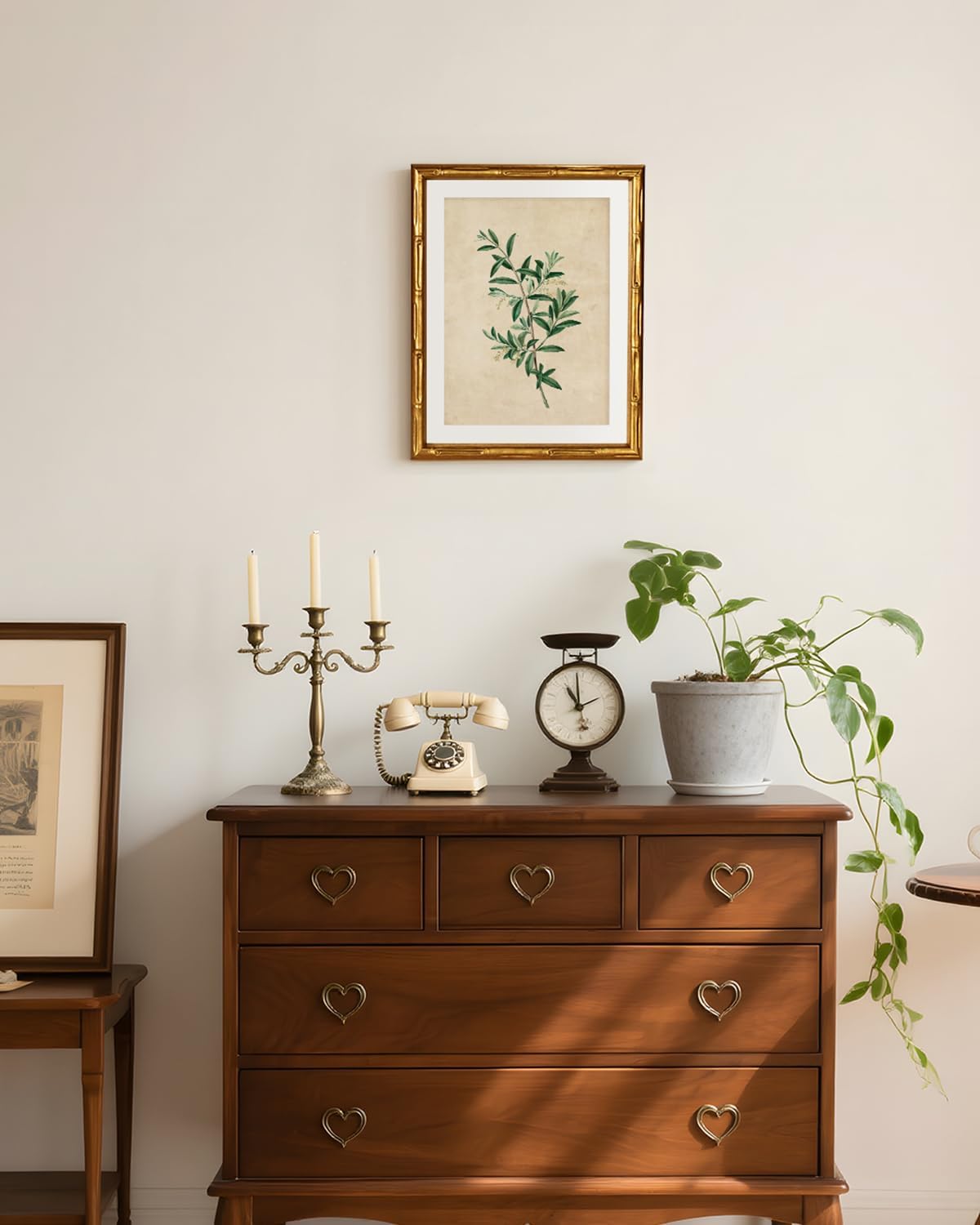 InSimSea Gold Bamboo Framed Canvas Wall Art, Retro Blue Hydrangea Botanical Prints, Antique Flowers Picture Frame with Mat, Victorian Home Wall Decor for Kitchen Living Room Bedroom, 11x14inch