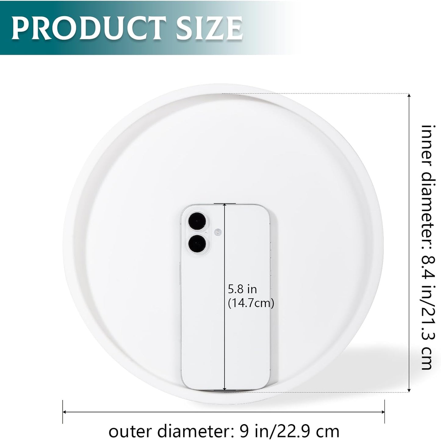 Silicone Bathroom Tray Round Vanity Tray Decorative Soap Holder Kitchen Countertop Organizer Coffee Table Decor for Candle, Perfume, Plant, 9 Inch, Black