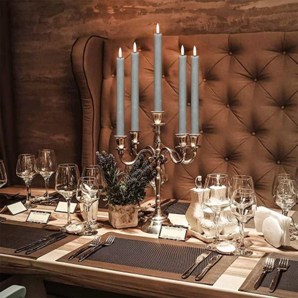 GenSwin Flameless Ivory Taper Candles Flickering with 10-Key Remote, Battery Operated Led Warm 3D Wick Light Window Candles Real Wax Pack of 6, Christmas Home Wedding Decor(0.78 X 9.64 Inch)