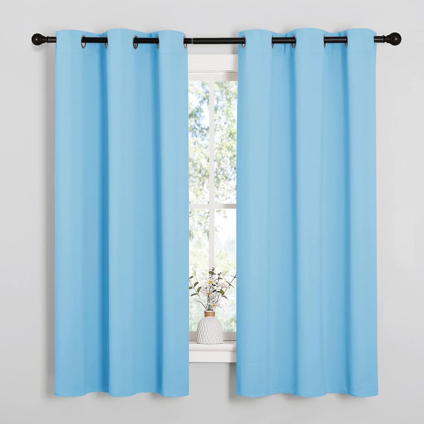 NICETOWN Halloween Pitch Black Solid Thermal Insulated Grommet Blackout Curtains/Drapes for Bedroom Window (2 Panels, 42 inches Wide by 63 inches Long, Black) - Colors B