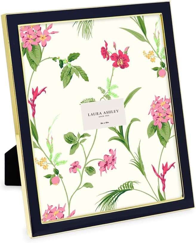 Laura Ashley 5x7 Navy Enamel Picture Frame, Gold Metal Edge with Easel, for Countertop, Counterspace, Tabletop Display, Bookshelf, Desk, Wall Décor, Photo Gallery (5x7, Navy W/Gold)