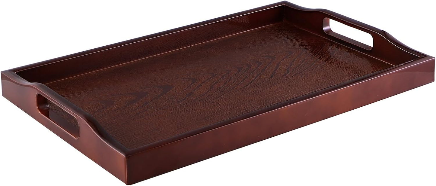 MDLUU Plastic Serving Tray, Ottoman Tray with Cutout Handles, Rectangle Butler Tray for Breakfast in Bed, Coffee Table Decor, Party (Black)