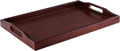 MDLUU Plastic Serving Tray, Ottoman Tray with Cutout Handles, Rectangle Butler Tray for Breakfast in Bed, Coffee Table Decor, Party (Black)