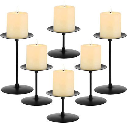 Elsjoy Set of 6 Black Pillar Candle Holders, Metal Pillar Candle Stand Fireplace Candelabras Set for Home Decor, Table Centerpiece, Wedding, 3 Sizes