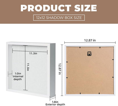 Muzilife 8x8 Shadow Box Picture Frame with Linen Board - Deep Wood & Glass Display Case Ready to Hang Memory Box Baby Sports Memorabilia, Pins, Awards, Medals, Wedding, Tickets and Photos (Black)