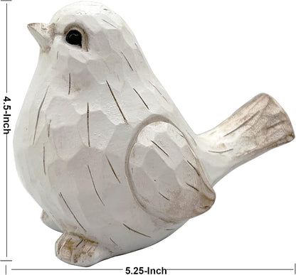 New White Modern Farmhouse Bird Figurine, Bird Statue Sculpture - Carved Rustic Distressed Animal Bird Ornaments - Home Decor Accents Collectible Bird Figurine | Spring