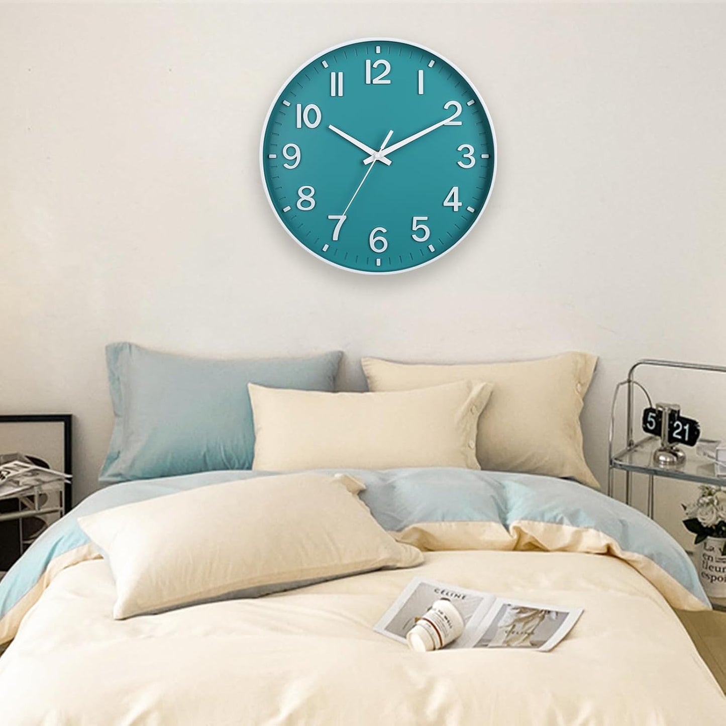HZDHCLH Wall Clocks Battery Operated,12 inch Silent Non Ticking Modern Wall Clock for Living Room Bedroom Kitchen Office Classroom Decor (Olive Green and Gold)