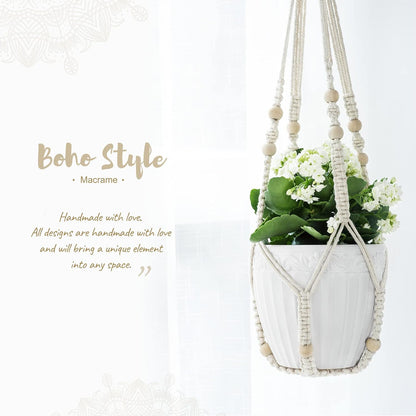 Mkono 3 Pack Macrame Plant Hangers Indoor Different Size Hanging Planter Basket Flower Pot Holder with Beads No Tassels 35"/29"/23", Medium, Brown