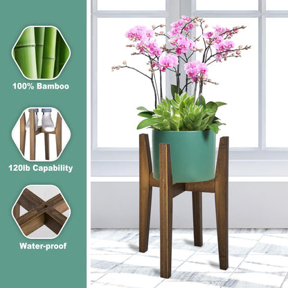 Rnined Adjustable Plant Stand Indoor,Bamboo Mid Century Modern Plants Stands, Stable Plant Holder,Fit 8 9 10 11 12 inch Pots (Pot & Plant Not Included)