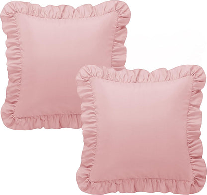 KKJIAF Ruffle Pillow Cases 26x26 Inches, White Square Ruffled Pillow Covers Set of 2, Microfiber Wrinkle Resistant Pillow Shams with Envelope Closure for Sofa Bed Living Room