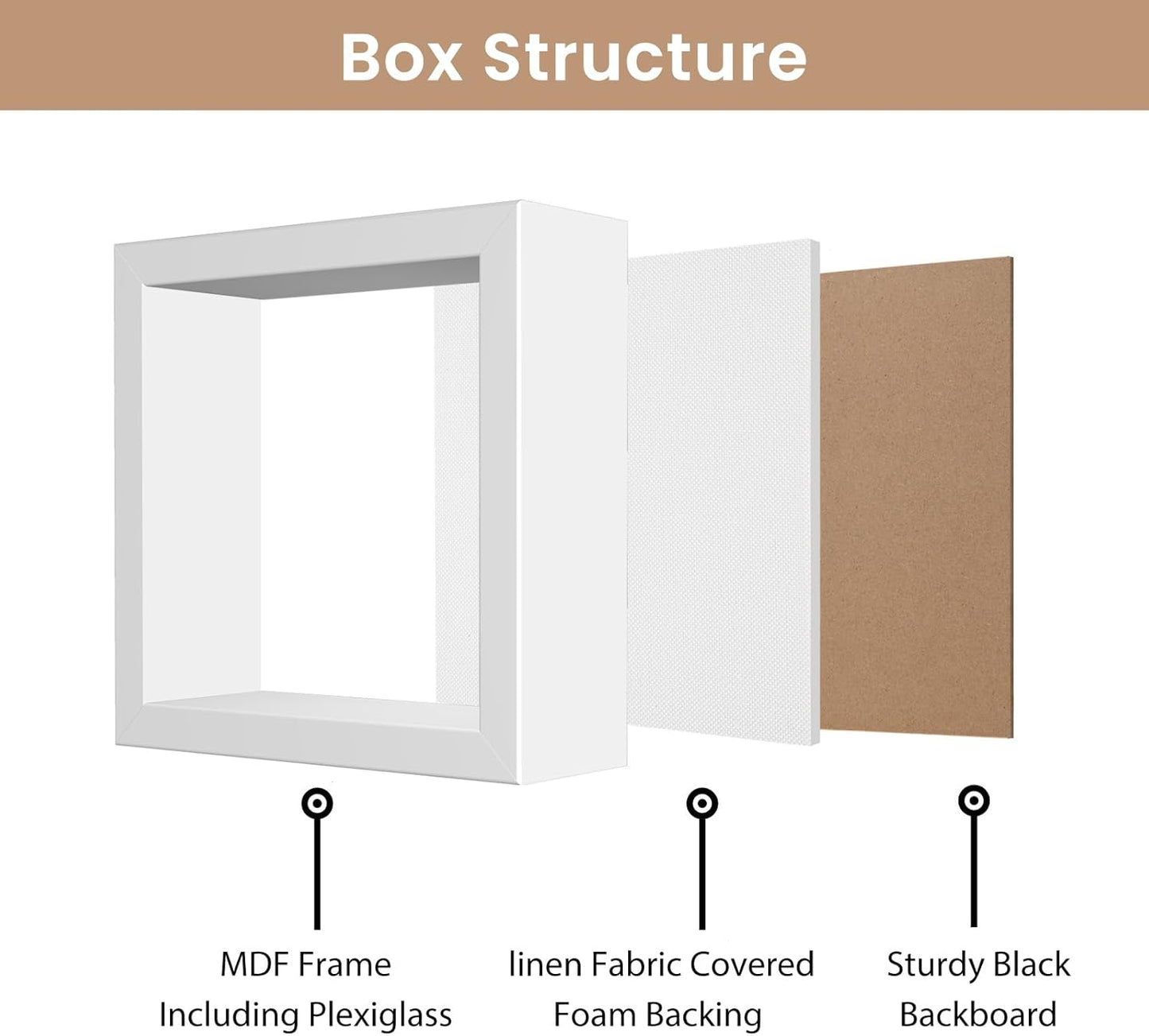Califortree 8x8 Shadow Box Frame with Soft Linen Back - Push Pins Included, Memory Box Display Case for Flower, Tickets and 3D Items, Black